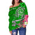 Tahiti Custom Personalised Women's Off Shoulder Sweater - Turtle Plumeria (Green) - Polynesian Pride