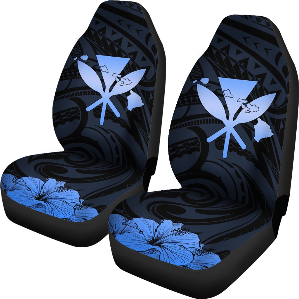 Hawaiian Kanaka Car Seat Covers Hibiscus Polynesian Love Blue Universal Fit Blue - Polynesian Pride