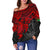 Vanuatu Polynesian Women's Off Shoulder Sweater - Red Turtle - Polynesian Pride