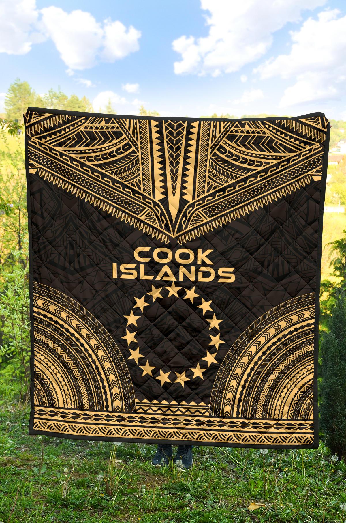 Cook Islands Premium Quilt - Cook Islands Flag Polynesian Chief Gold Version - Polynesian Pride