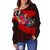 Kosrae Women's Off Shoulder Sweater - Polynesian Hook And Hibiscus (Red) - Polynesian Pride