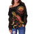 Federated States of Micronesia Polynesian Women's Off Shoulder Sweater - Turtle With Blooming Hibiscus Gold - Polynesian Pride