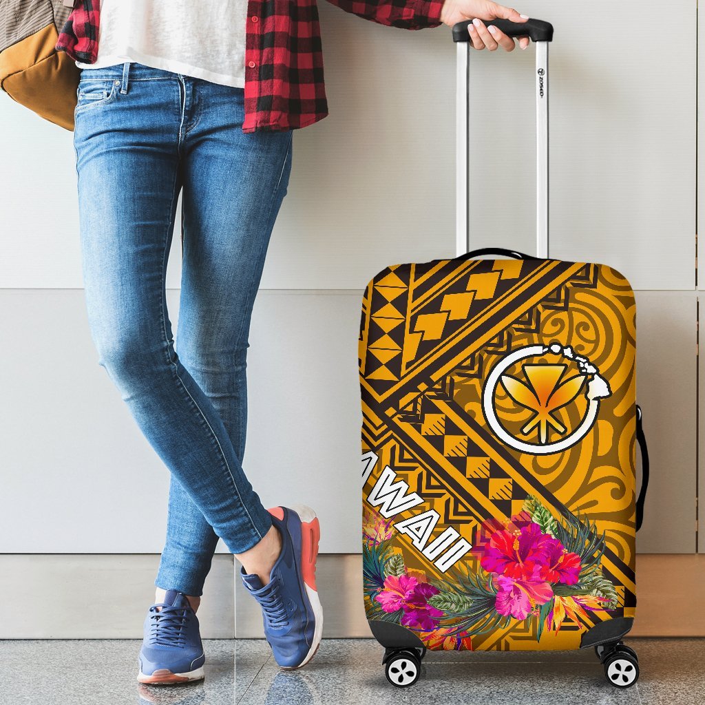 Hawaii Luggage Covers - Kanaka Maoli With Hibiscus On Polynesian Patterns (YELLOW) Yellow - Polynesian Pride