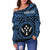 Kosrae Personalised Women's Off Shoulder Sweater - Kosrae Flag In Polynesian Tattoo Style (Blue) - Polynesian Pride