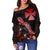 Wallis And Futuna Polynesian Women's Off Shoulder Sweater - Turtle With Blooming Hibiscus Red - Polynesian Pride