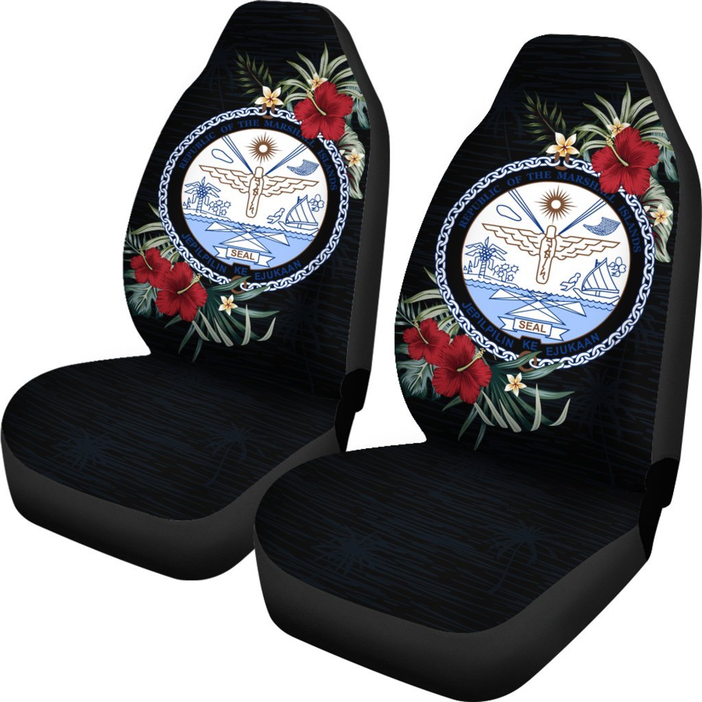 Marshall Islands Car Seat Covers - Marshall Islands Seal Hibiscus - A02 Universal Fit Black - Polynesian Pride