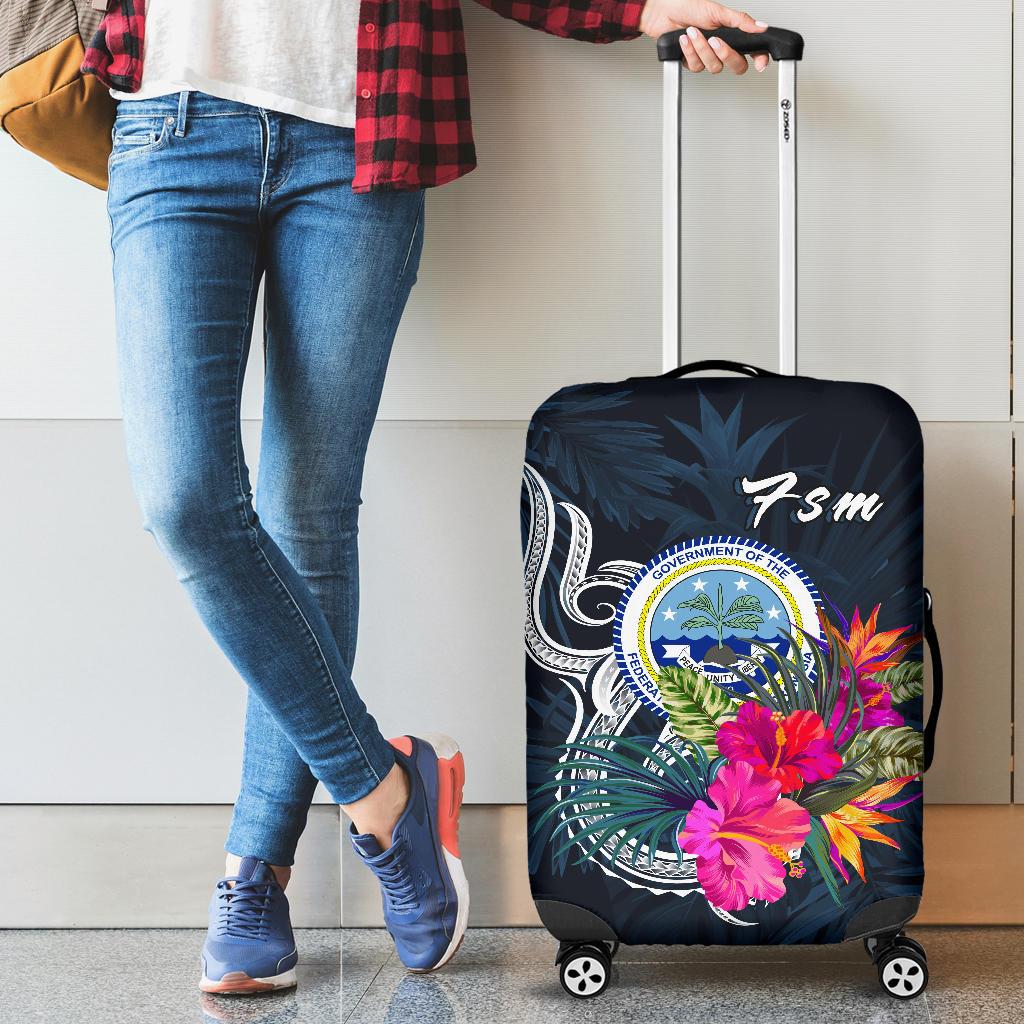 Federated States of Micronesia Luggage Covers - Tropical Flower Blue - Polynesian Pride