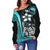 Federated States of Micronesia Women Off Shoulder Sweater Turquoise - Turtle With Hook - Polynesian Pride