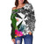 Wallis and Futuna Off Shoulder Sweater - Turtle Plumeria Banana Leaf - Polynesian Pride