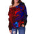 Samoa Women's Off Shoulder Sweater - Blue Shark Polynesian Tattoo - Polynesian Pride