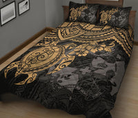 Tonga Polynesian Quilt Bed Set - Tonga Coat Of Arms & Golden Turtle Hibiscus - Polynesian Pride