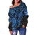 Kosrae Polynesian Off Shoulder Sweater (Women) - Blue Turtle - Polynesian Pride