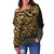 Tonga Polynesian Off Shoulder Sweater (Women) - Gold Turtle Flowing - Polynesian Pride