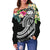 Polynesian Samoa Women's Off Shoulder Sweater - Summer Plumeria (Black) - Polynesian Pride