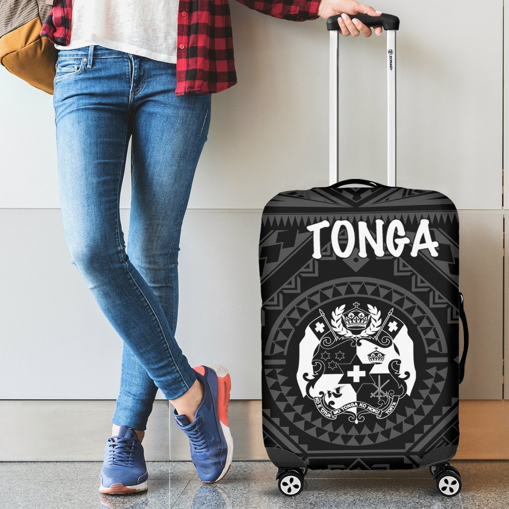 Tonga Luggage Covers - Tonga Seal With Polynesian Tattoo Style (Black) Black - Polynesian Pride