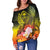 Guam Women's Off Shoulder Sweater - Humpback Whale with Tropical Flowers (Yellow) - Polynesian Pride