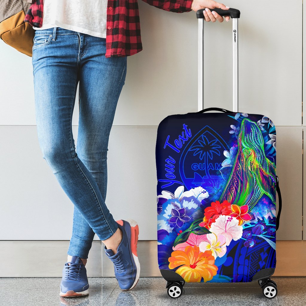 Guam Custom Personalised Luggage Covers - Humpback Whale with Tropical Flowers (Blue) Blue - Polynesian Pride