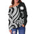 Nauru Women's Off Shoulder Sweater - White Tentacle Turtle - Polynesian Pride