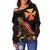 Wallis And Futuna Polynesian Women's Off Shoulder Sweater - Turtle With Blooming Hibiscus Gold - Polynesian Pride