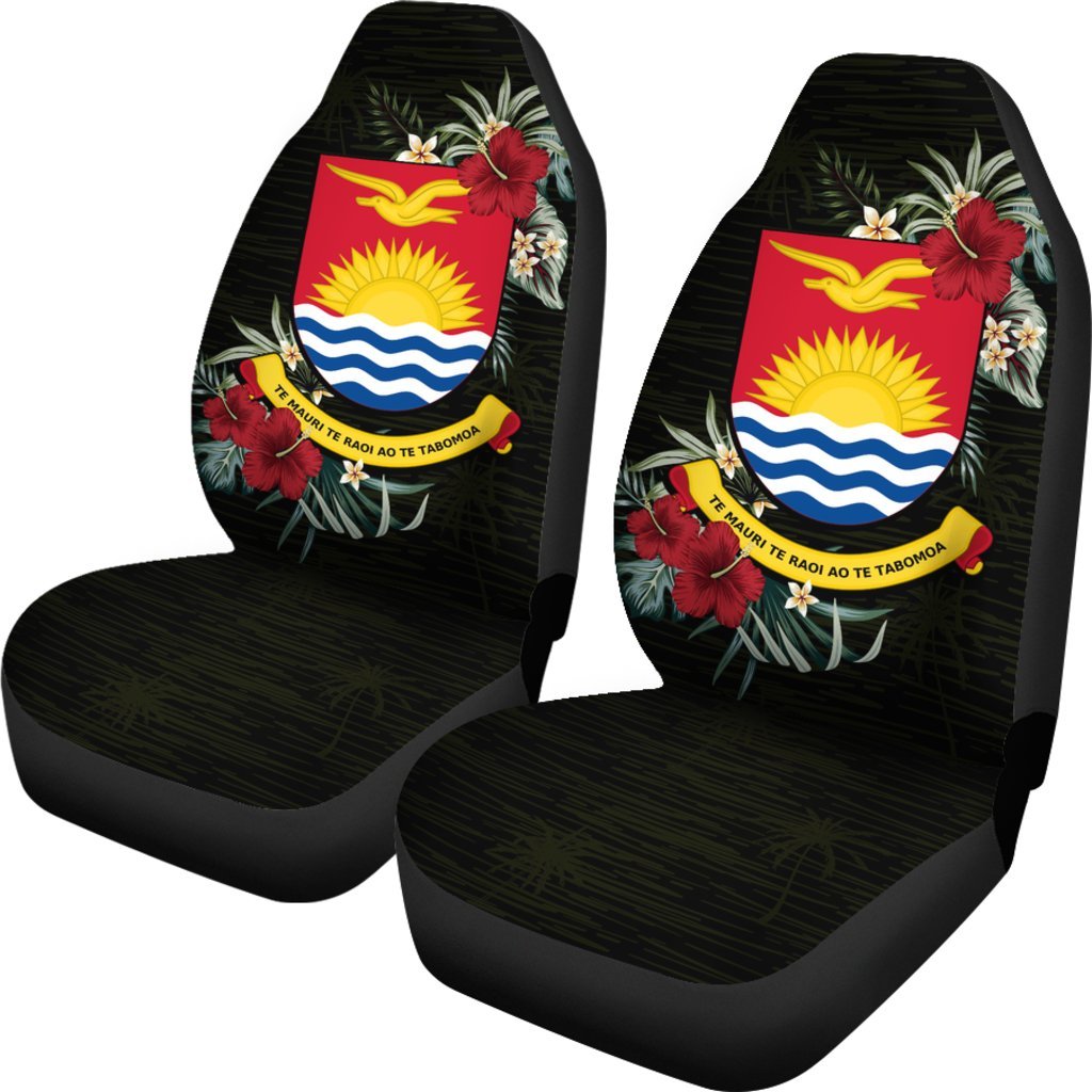 Kiribati Car Seat Covers - Kiribati Coat Of Arms Hibiscus - A02 Universal Fit Black - Polynesian Pride