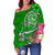 Tahiti Women's Off Shoulder Sweater - Turtle Plumeria (Green) - Polynesian Pride