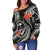 Guam Polynesian Women Off Shoulder Sweater - Black Plumeria - Polynesian Pride