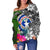 Northern Mariana Islands Off Shoulder Sweater - Turtle Plumeria Banana Leaf - Polynesian Pride