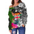 Fiji Off Shoulder Sweater - Turtle Plumeria Banana Leaf Crest - Polynesian Pride