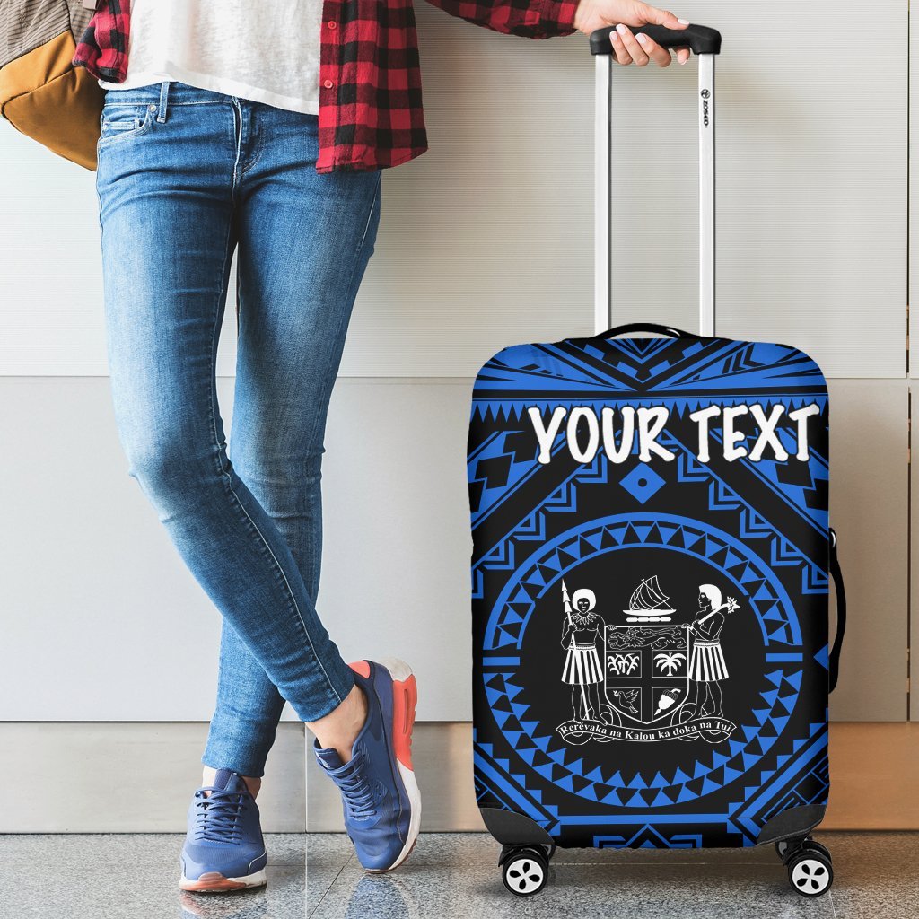 Fiji Personalised Luggage Covers - Fiji Seal With Polynesian Tattoo Style ( Blue) Blue - Polynesian Pride