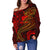 Samoa Women's Off Shoulder Sweater - Red Shark Polynesian Tattoo - Polynesian Pride