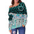 Cook Islands Women's Off Shoulder Sweaters - Coconut Leaves Weave Pattern Blue - Polynesian Pride