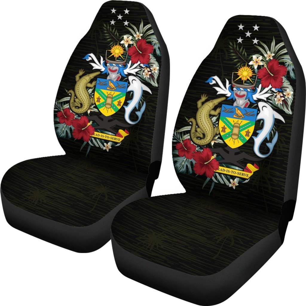 Solomon Islands Car Seat Covers - Solomon Islands Coat of Arms Hibiscus - A02 Universal Fit Black - Polynesian Pride