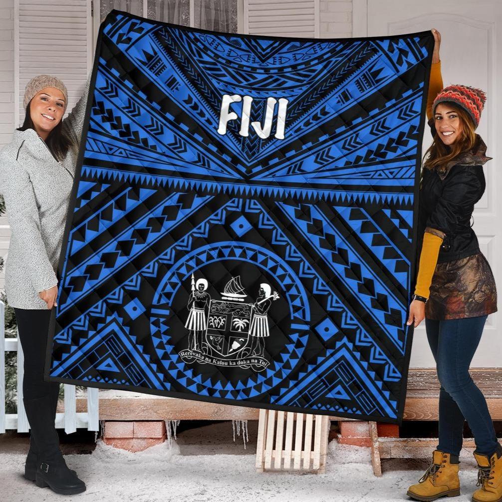 Fiji Premium Quilt - Fiji Seal With Polynesian Tattoo Style (Blue) Blue - Polynesian Pride