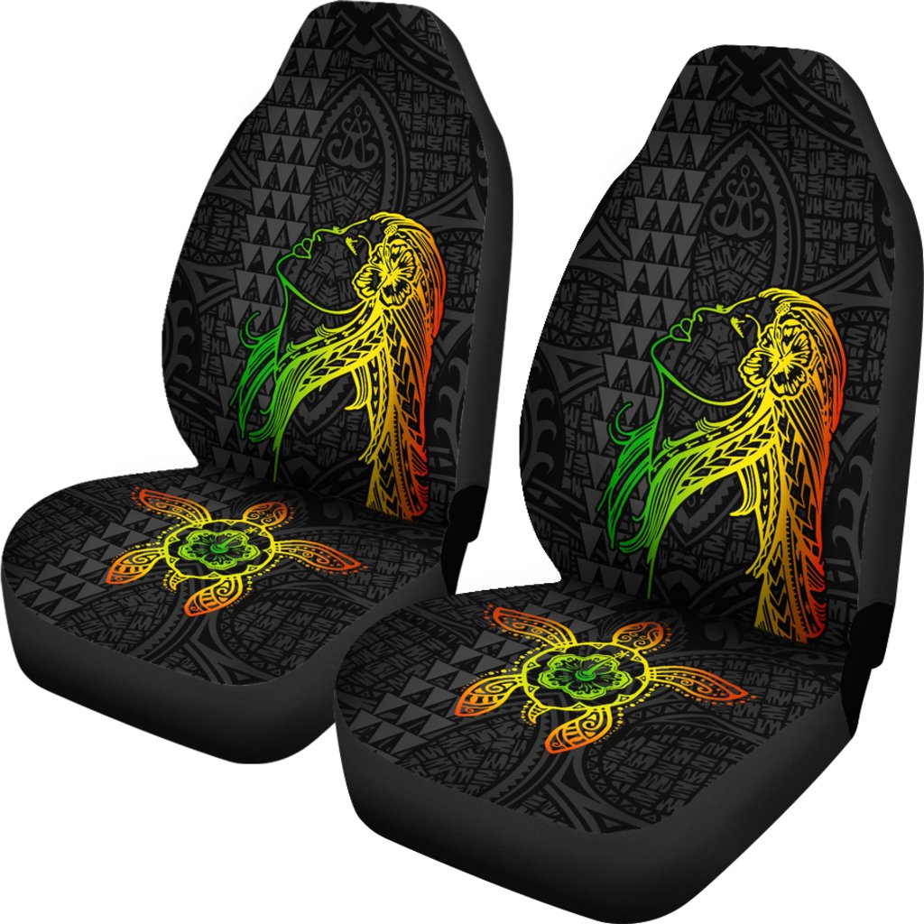 Hula Girl And Turtle Hibiscus Car Seat Covers Universal Fit Black - Polynesian Pride