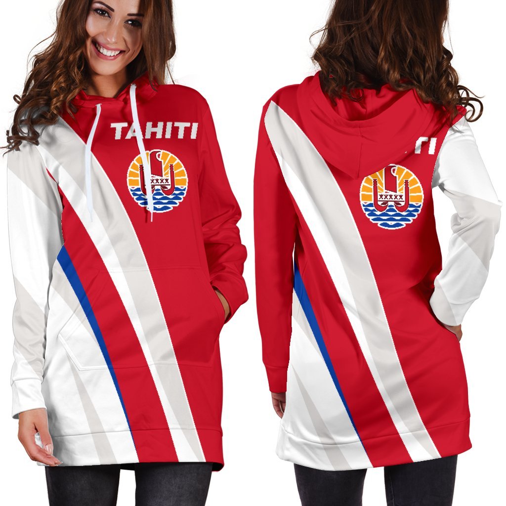 Tahiti Hoodie Dress - Tahiti Flag Red K5 Black - Polynesian Pride