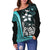 Chuuk Micronesian Women Off Shoulder Sweater Turquoise - Turtle With Hook - Polynesian Pride