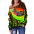 American Samoa Women's Off Shoulder Sweater - Polynesian Hook And Hibiscus (Raggae) - Polynesian Pride