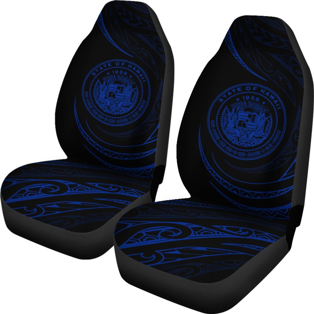 Hawaii Coat Of Arms Car Seat Covers - Blue - Frida Style Universal Fit Black - Polynesian Pride