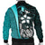 Yap Micronesia Men's Bomber Jackets Turquoise - Turtle With Hook - Polynesian Pride