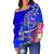 Tahiti Women's Off Shoulder Sweater - Turtle Plumeria (Blue) - Polynesian Pride