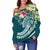 Kosrae Polynesian Off Shoulder Sweater - Summer Plumeria (Turquoise) - Polynesian Pride