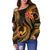 Pohnpei Micronesian Women Off Shoulder Sweater - Gold Plumeria - Polynesian Pride