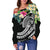 Papua New Guinea Polynesian Women's Off Shoulder Sweater - Summer Plumeria (Black) - Polynesian Pride