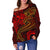 Polynesian Women's Off Shoulder Sweater - Red Shark Polynesian Tattoo - Polynesian Pride