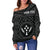 Kosrae Personalised Women's Off Shoulder Sweater - Kosrae Flag In Polynesian Tattoo Style (Black) - Polynesian Pride