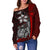 Samoa Polynesian Women Off Shoulder Sweater Red - Turtle With Hook - Polynesian Pride