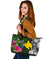 Papua New Guinea Large Leather Tote Bag - Turtle Plumeria Banana Leaf - Polynesian Pride