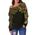 New Zealand Women's Off Shoulder Sweater, Maori Polynesian Tattoo Gold - Polynesian Pride