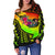 Papua New Guinea Women's Off Shoulder Sweater - Polynesian Hook And Hibiscus (Raggae) - Polynesian Pride