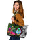 Guam Large Leather Tote Bag - Turtle Plumeria Banana Leaf - Polynesian Pride